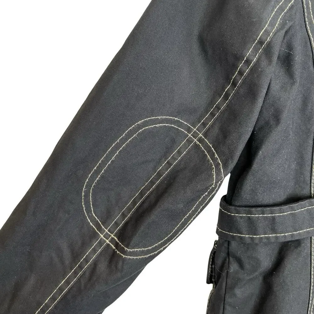 Boden Waxed Cotton Jacket Black Contrast Stitch Utility Pockets Size 10 - Picture 9 of 16